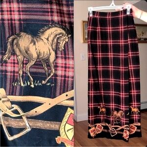 Vintage 1980's/90's faux wrap equestrian horse horses plaid skirt